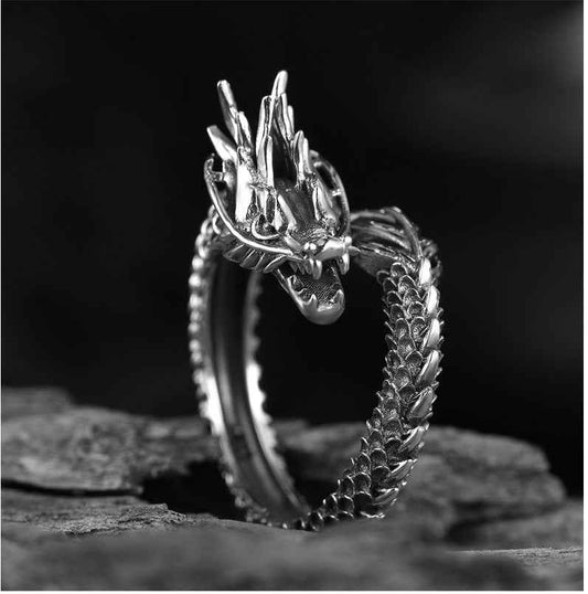 Retro Dragon Ring Male Hipster Personality Domineering Exaggerated Single Open Trendy Men And Women Index Finger - Pedlar's Attic