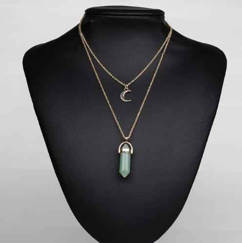 Artilady natural opal stone moon choker necklace stone crystal pendant - Pedlar's Attic