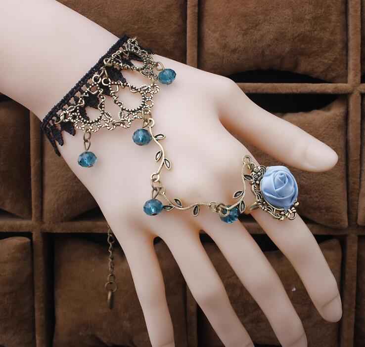 Women's Bracelet Retro Flower Vine Spirit Crystal Lolita Temperament Lace Bracelet With Ring Jewelry - Pedlar's Attic