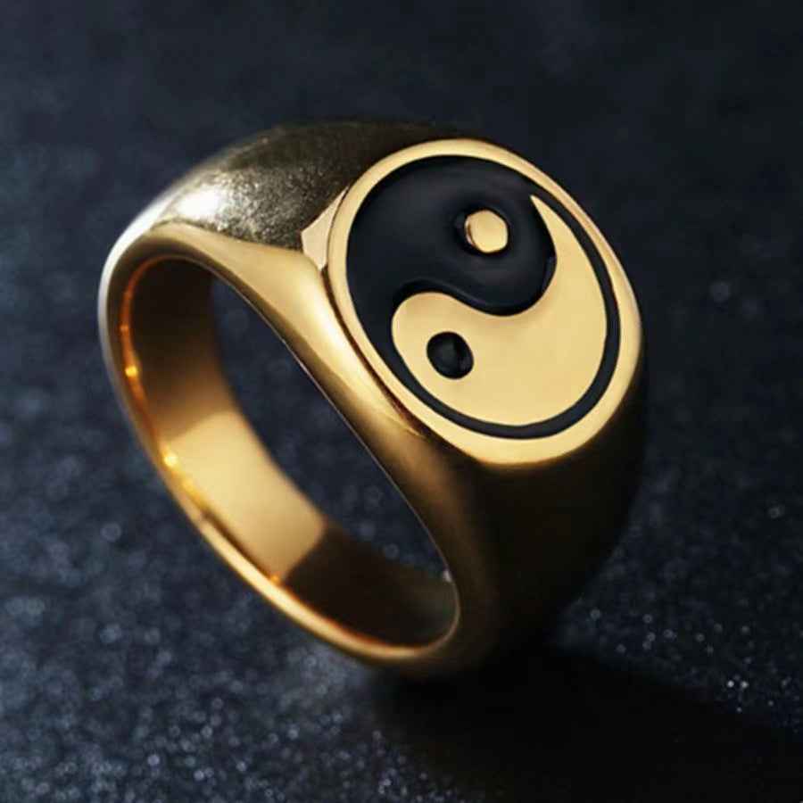 Taoist Spirit Men's Titanium Steel Yin Yang Ring - Creative Epoxy Tai Chi Design for Bold Personalities - Pedlar's Attic