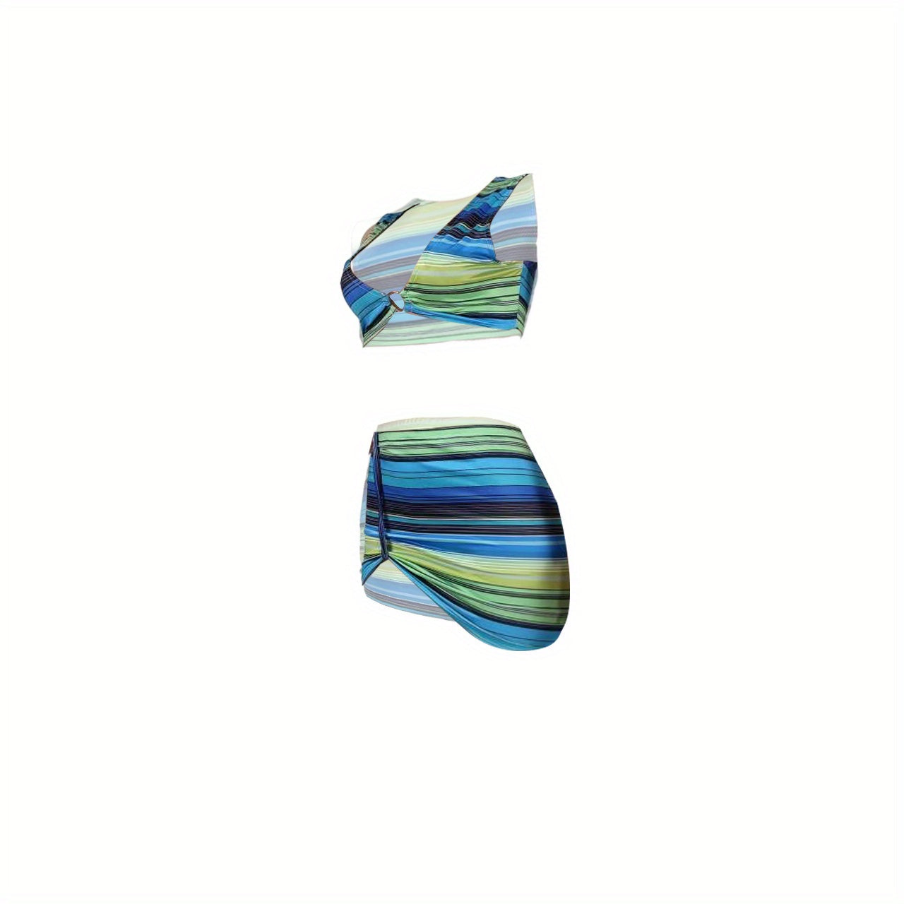 Stripe Seduction: Sleek Spring/Summer Women's Crop Top & Skirt Set with Ring Detail - Stretchy & Easy-Care