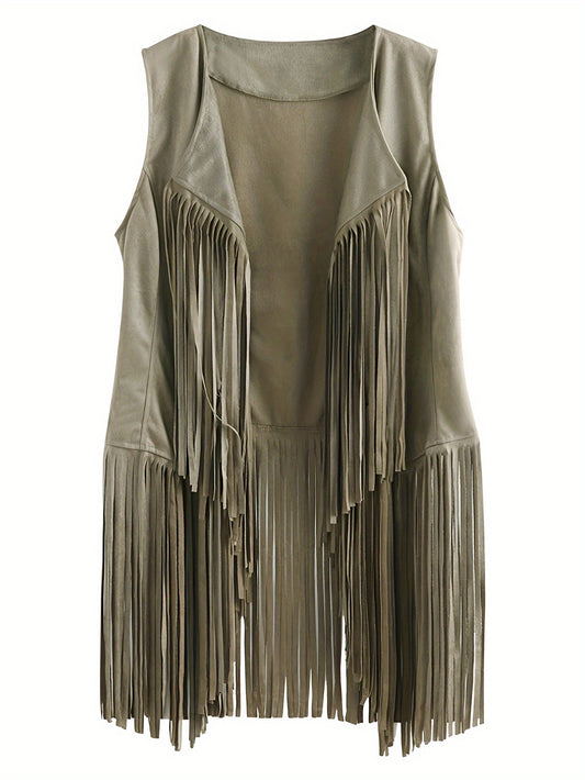 Bohemian Chic Fringe Hem Jacket - Flowy Open Front & Sleeveless - Perfect for Spring & Summer - Womens Boho Clothing Staple