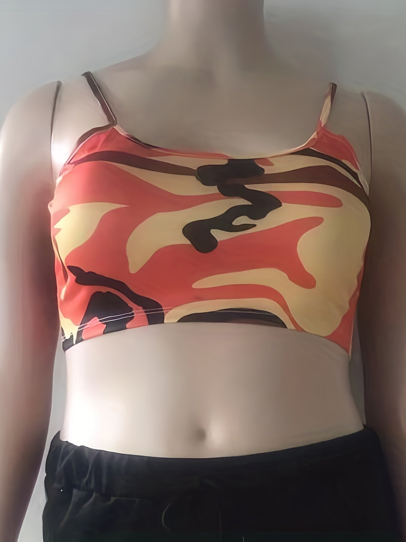 Camouflage Print Crop Cami Top, Sexy Spaghetti Strap Top For Summer, Women's Clothing