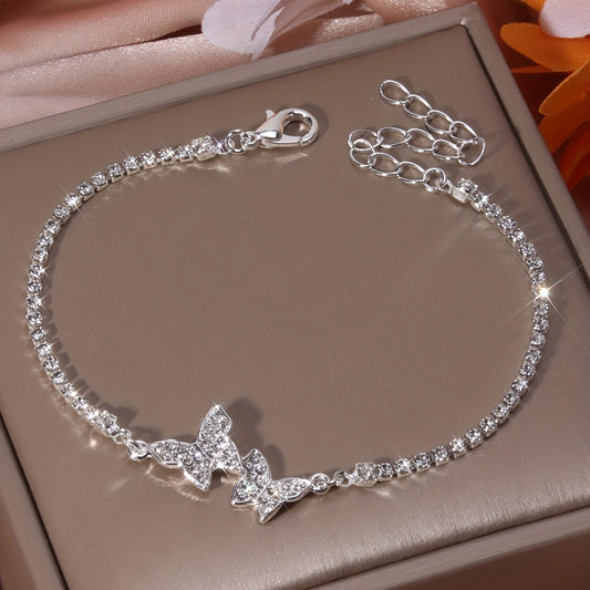 Butterfly Anklet With Full Rhinestones, 1 Piece