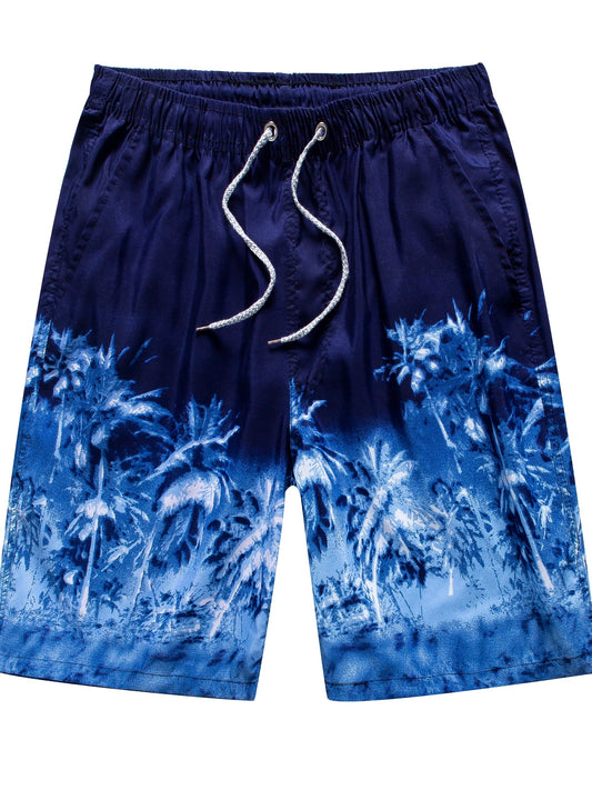 Mens Palm Tree Tropical Swim Trunks - Fast-drying Board Shorts with Mesh Lining - Adjustable Drawstring Waist for Swimming, Surfing, and Summer Beach Fun - Perfect for Pool, Vacation, and Beachwear