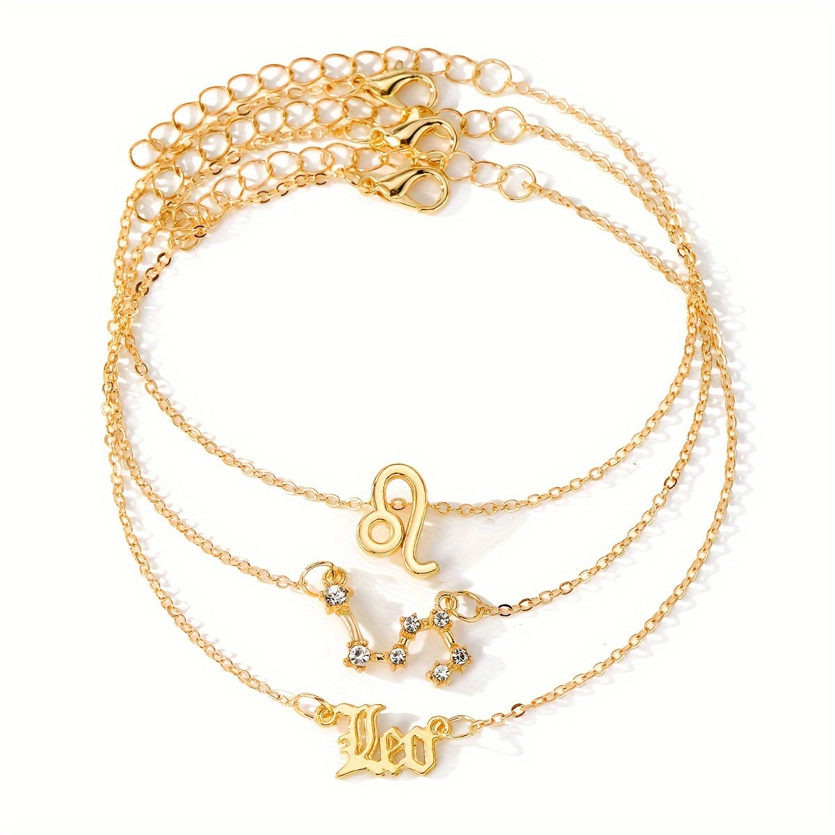 3 Pieces/ Set Golden Zodiac Anklets Set, Bohemian Elegant Ladies Multi-Piece Chain, Fashion Astrological Sign Charms For Women