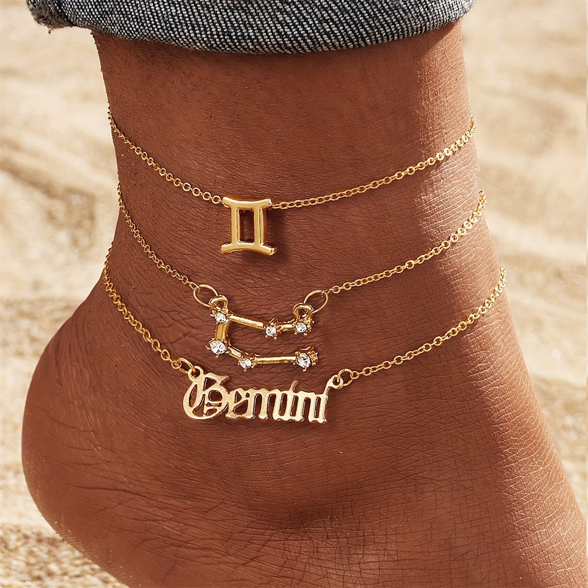 3pcs Set, Women'S Fashion Ankle Bracelets, Zodiac Sign Charm, Alloy with Synthetic Gemstones, Simple Style, All-Season Wear, Jewelry Accessories for Ladies