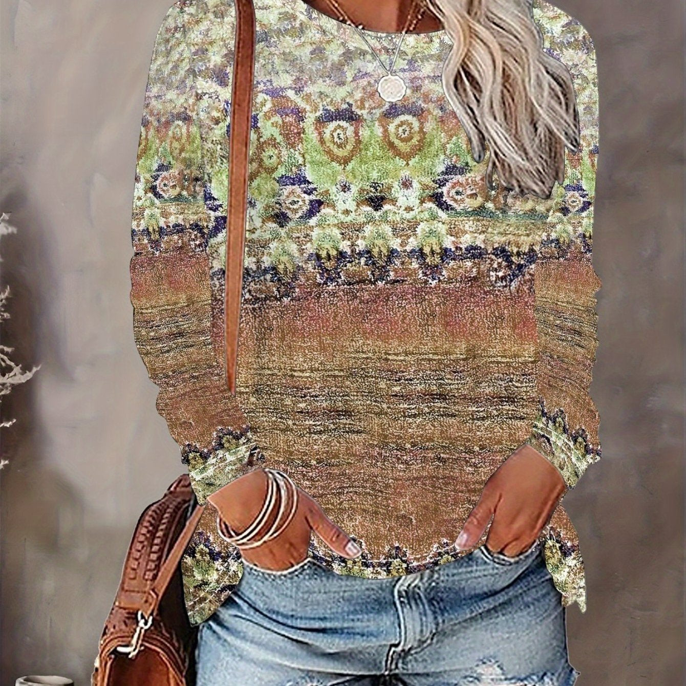 Women'S T-shirt Full Body Print - Comfortable Short Sleeved Round Neck - Perfect Choice for Spring and Autumn Casual Wear