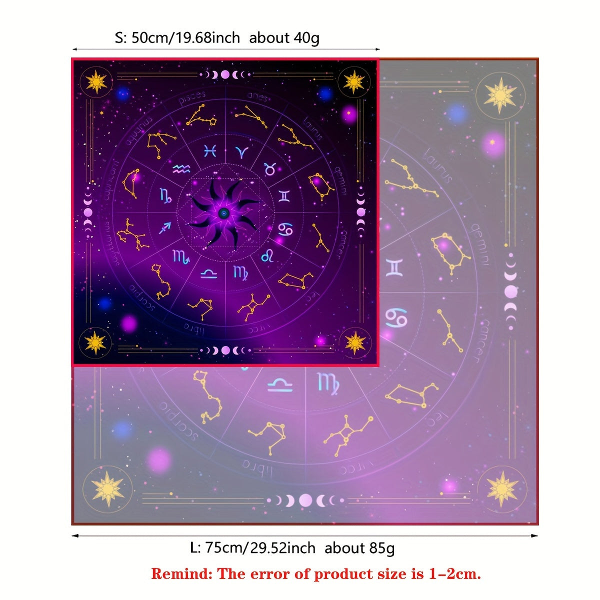 1pc, Twelve Constellations Tarot Astrology Cloth, Sun, Starlight, Altar Cloth, Witch Home Decoration Background Cloth.Gathering Board Game Card Pad