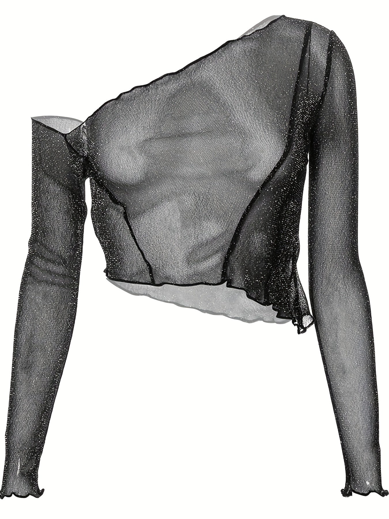 Mesmerizing Mesh Crop Top - Long Sleeve, Semi-Sheer, Breathable, Casual Summer & Spring Essential - Womens Fashion Clothing