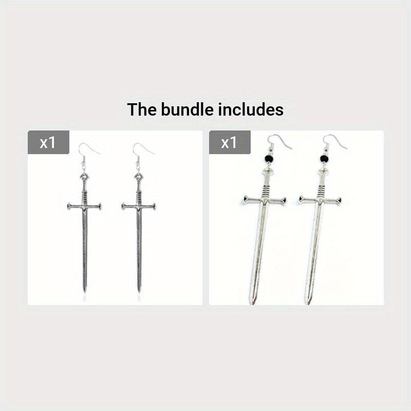 Dark Punk Vintage Silvery Cross Sword Dangle Earrings Long Gothic Medieval Exaggerated Dagger Cool Fashion Women Mystical Jewelry Gifts