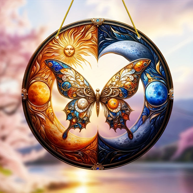 Sun and Moon Butterfly Suncatcher, 8"x8" Yin Yang Acrylic Sun Catcher, Fantasy Gift for Mom, Family, Lover, Friends, Room, Bedroom, Living Room Decor, Suitable for Outdoor Garden Patio