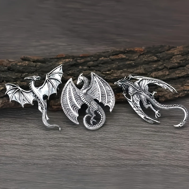 3pcs Retro Mythical Beast Fire-Breathing Dragon Brooch Suitable For Men And Women Fashion Personalized Clothing Pin Punk Jewelry