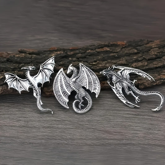 3pcs Retro Mythical Beast Fire-Breathing Dragon Brooch Suitable For Men And Women Fashion Personalized Clothing Pin Punk Jewelry