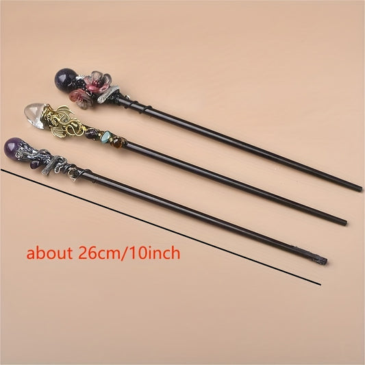 1pc Exquisite Elegant Crystal Witch Wand, Handmade Wooden Wand, Costume Props For Halloween/Christmas/Cosplay Party, Stage Performance Accessories