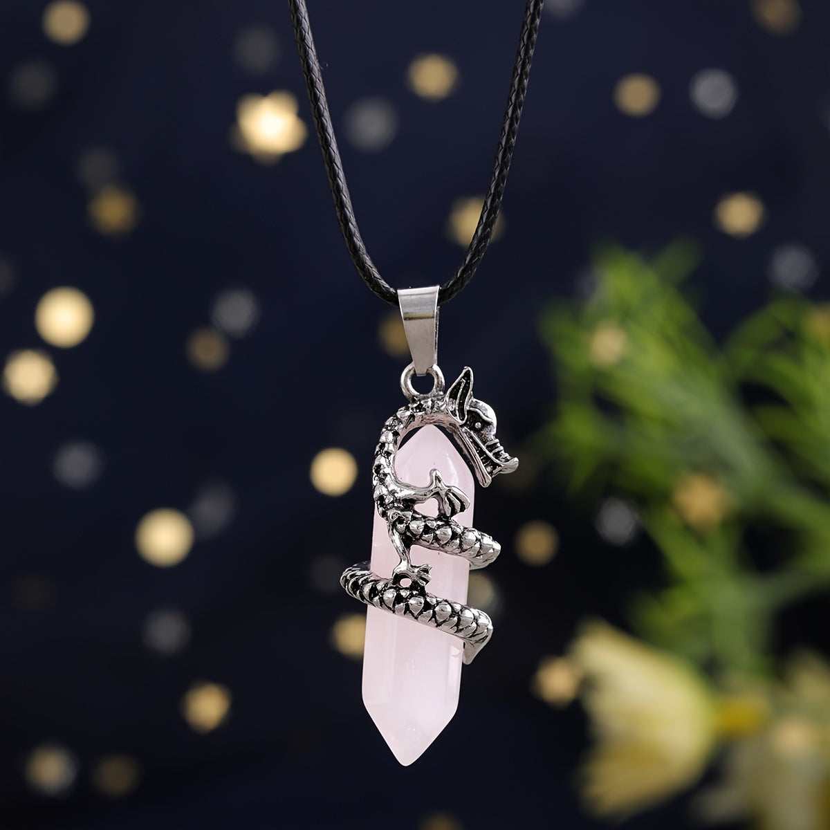 1pc Flying Dragon Pendant Necklace, Synthetic Faux Gemstone, Gun Black Plated, Double Pointed Hexagonal Column, Animal Pattern, Casual Style, February Birthstone, Ideal Gift for Special Occasions, DIY Jewelry for Men and Wome