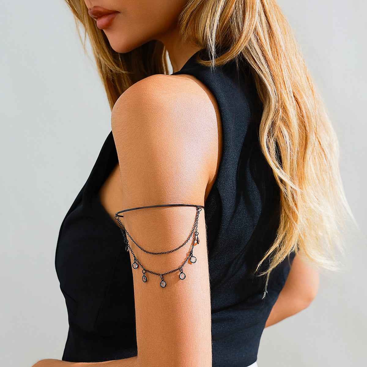 Sweet and Cool Gothic Cross Crystal Chain Multi layer Open Arm Bracelet Hand Ornament Leg Chain - Pedlar's Attic