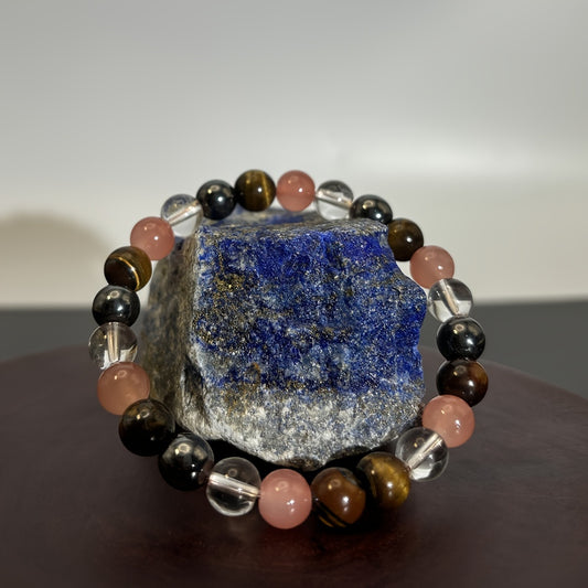 Triple Protection Solar Plexus Chakra Bracelet with Tiger Eye & Hematite Stones for Stress Relief, Confidence, and Balance - Homeopathic Healing Crystal Jewelry for Men and Women - 1PC