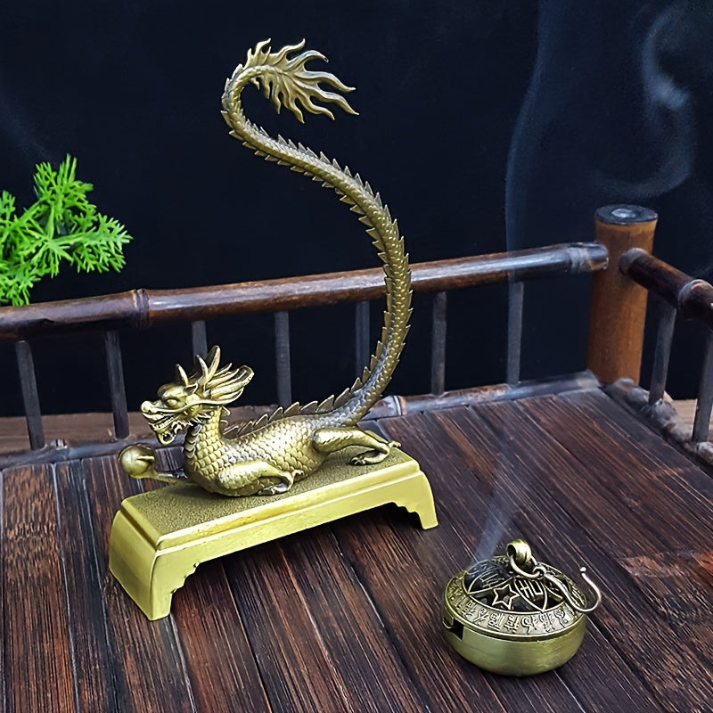 1pc Golden Dragon Incense Burner, Feng Shui Decor, Meditation Zen Sit Yoga Relax Outdoor Spa Crafts, Home Decor, Room Decoration, Gift, Mother'S Day Spring Present, Tea Room Accessories, Prayer Room Ornament, Handmade Art