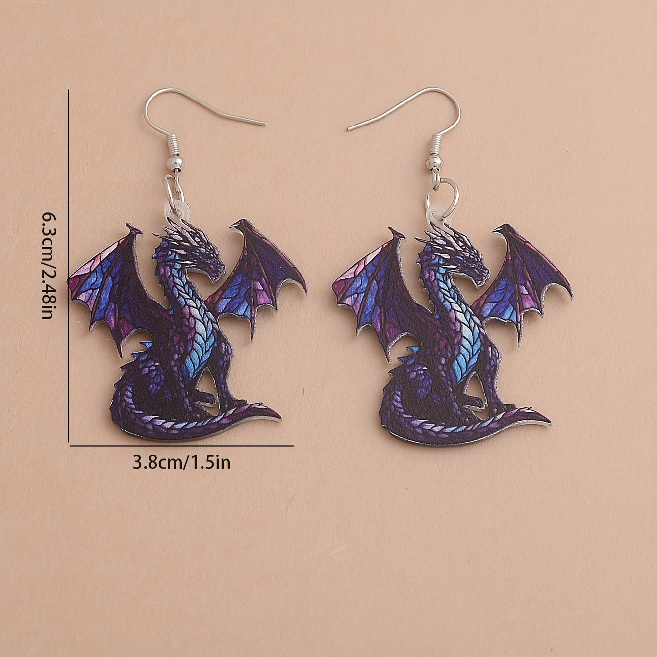 1 Pair of Vibrant Flying Dragon Dangle Earrings for Women - Cute & Whimsical Acrylic Design with Purple & Blue Wings, Perfect for Daily Wear & Vacation, Dragon Earrings