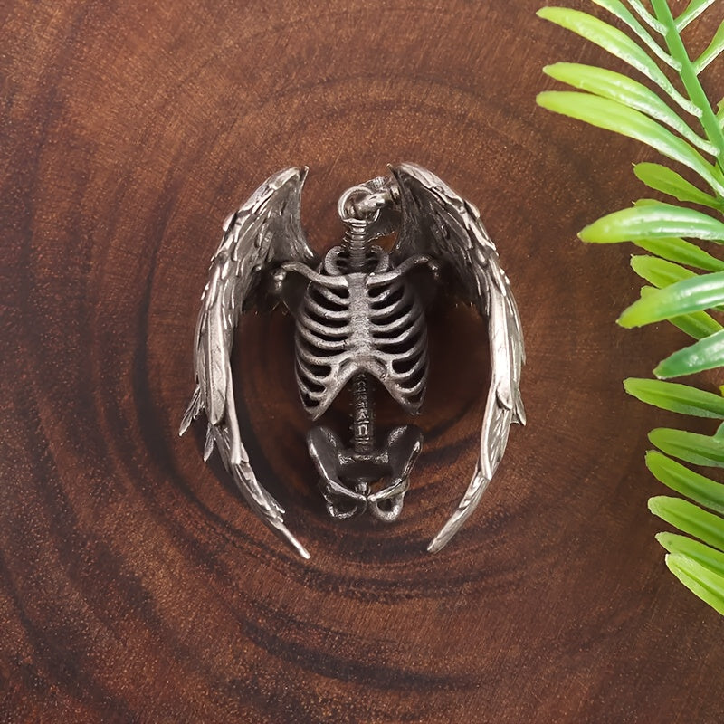 Gothic Wings Grim Reaper Pendant, Skull Necklace For Men, Punk Rock Jewelry Halloween Gift