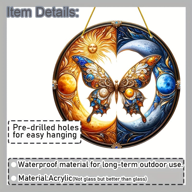 Sun and Moon Butterfly Suncatcher, 8"x8" Yin Yang Acrylic Sun Catcher, Fantasy Gift for Mom, Family, Lover, Friends, Room, Bedroom, Living Room Decor, Suitable for Outdoor Garden Patio
