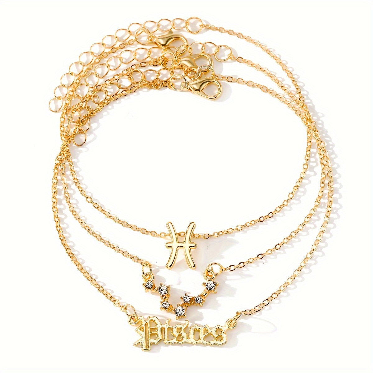 3 Pieces/ Set Golden Zodiac Anklets Set, Bohemian Elegant Ladies Multi-Piece Chain, Fashion Astrological Sign Charms For Women