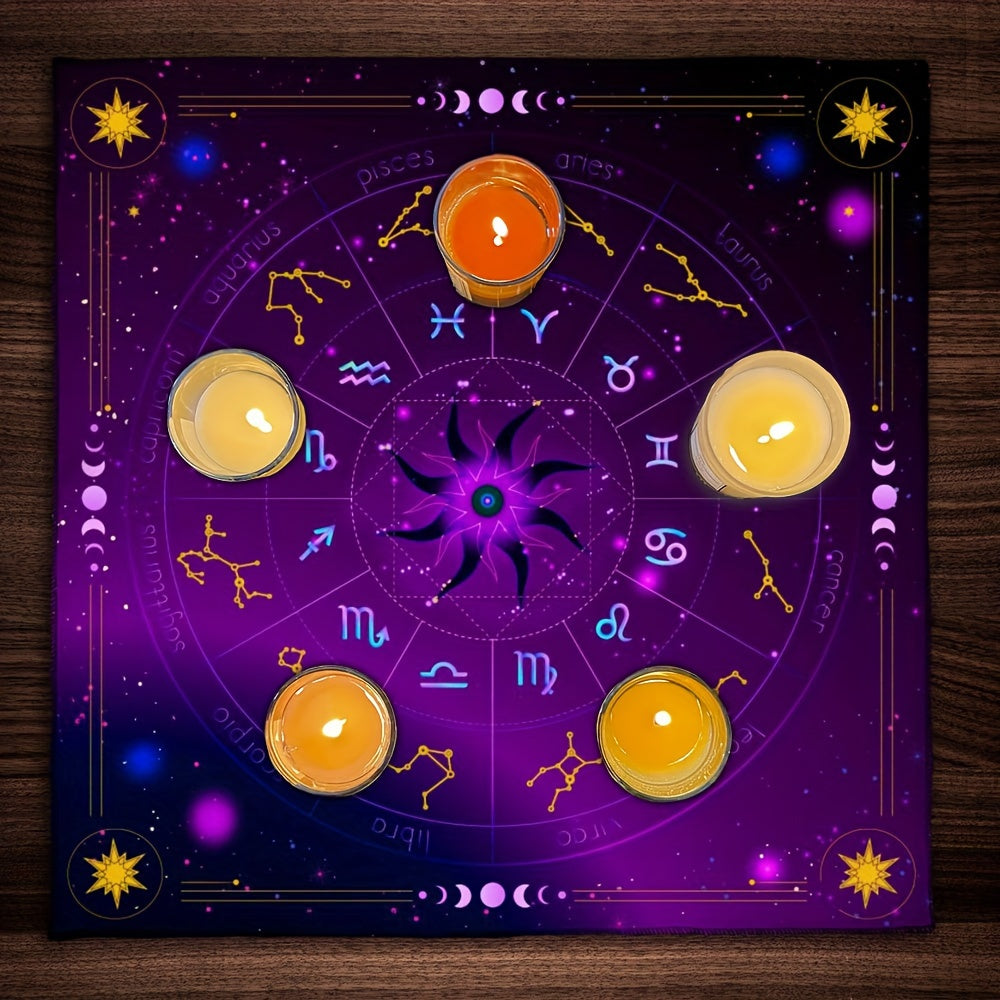 1pc, Twelve Constellations Tarot Astrology Cloth, Sun, Starlight, Altar Cloth, Witch Home Decoration Background Cloth.Gathering Board Game Card Pad