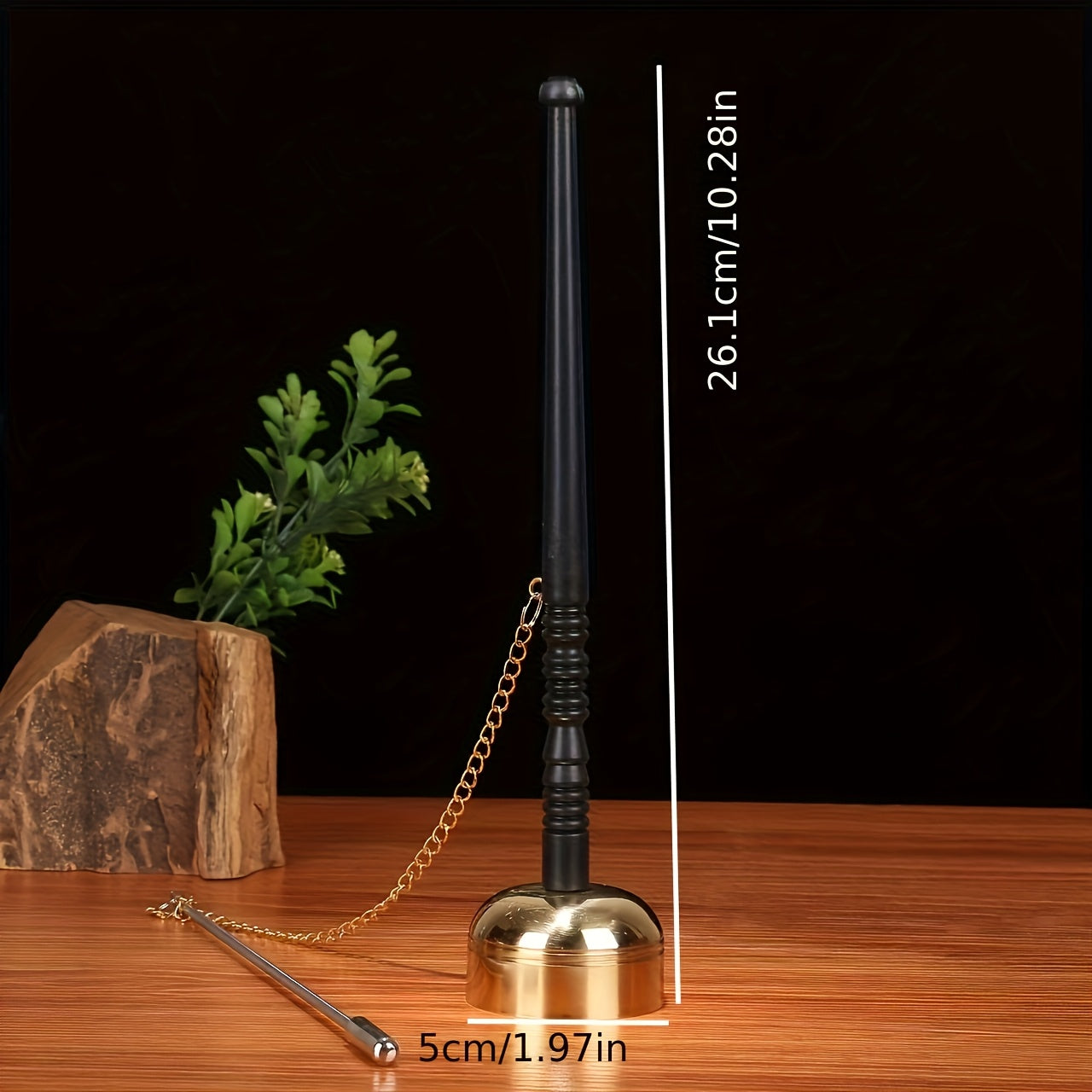 Tibetan Hand Bell with Wooden Handle, Brass Singing Bowl, Meditation & Prayer Bell, Religious Mantra Musical Instrument, Copper, Yellow