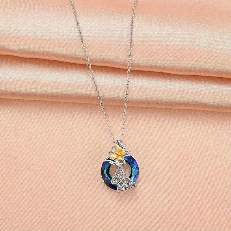 3pcs Colorful Butterfly Pendant Necklaces, Simple Fashion For Girls, Memorial Day Valentine's Day Gift