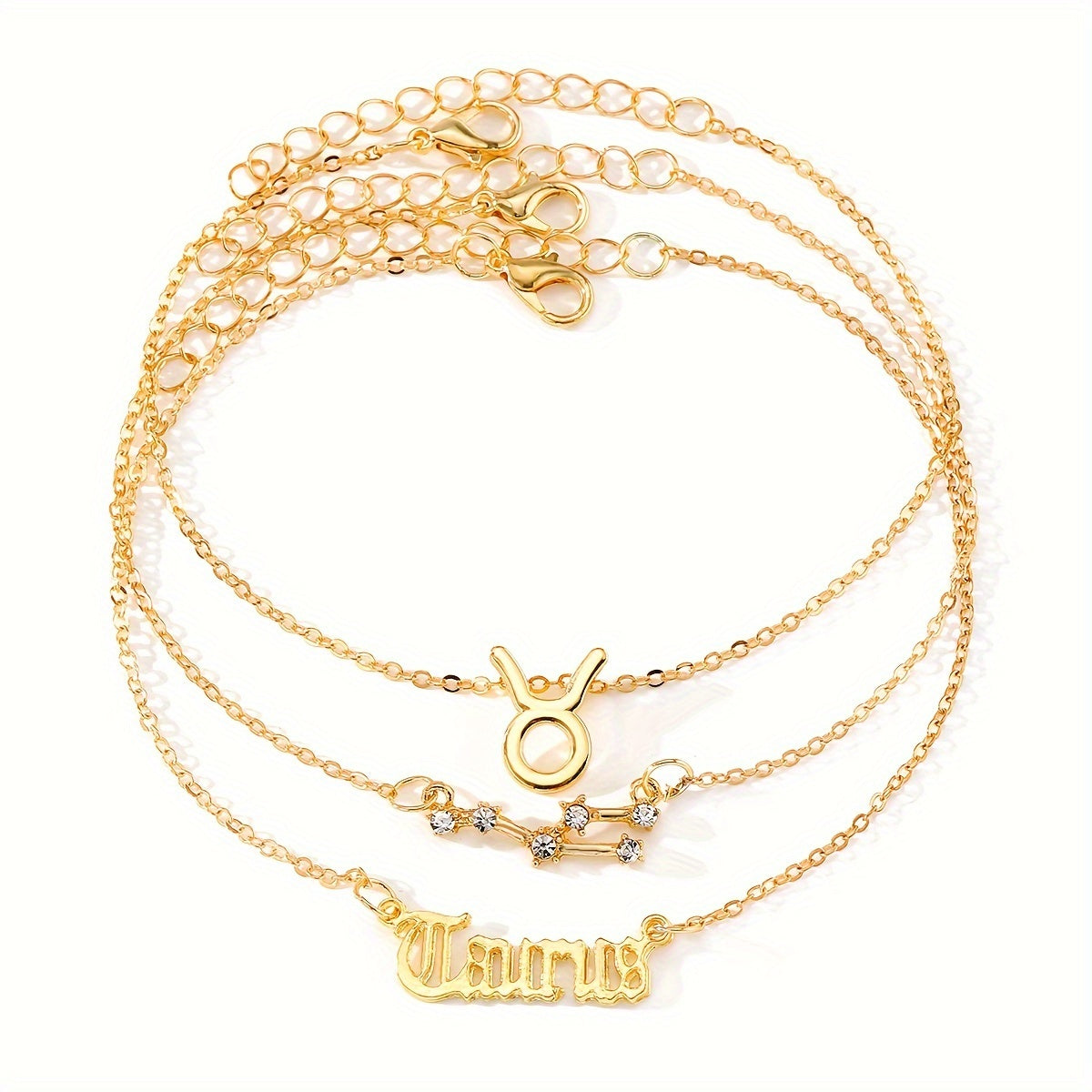 3 Pieces/ Set Golden Zodiac Anklets Set, Bohemian Elegant Ladies Multi-Piece Chain, Fashion Astrological Sign Charms For Women