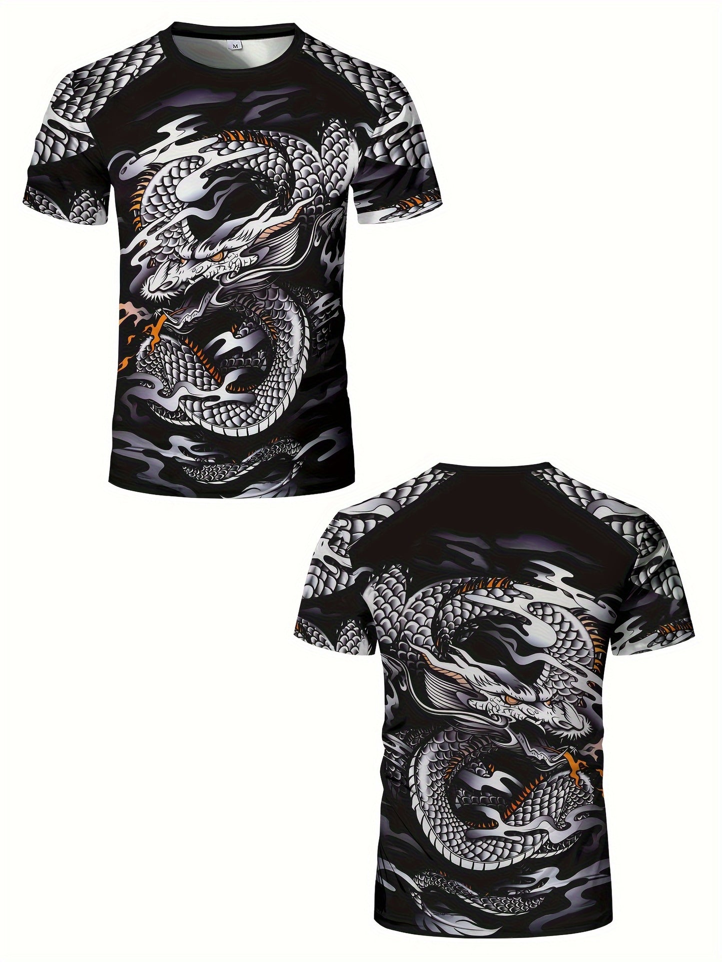 Men's Dragon Fit T-Shirt - Breathable Compression Shirt for Running, Shaping, Cycling - Comfy Muscle Tee with Athletic Print for Active Men