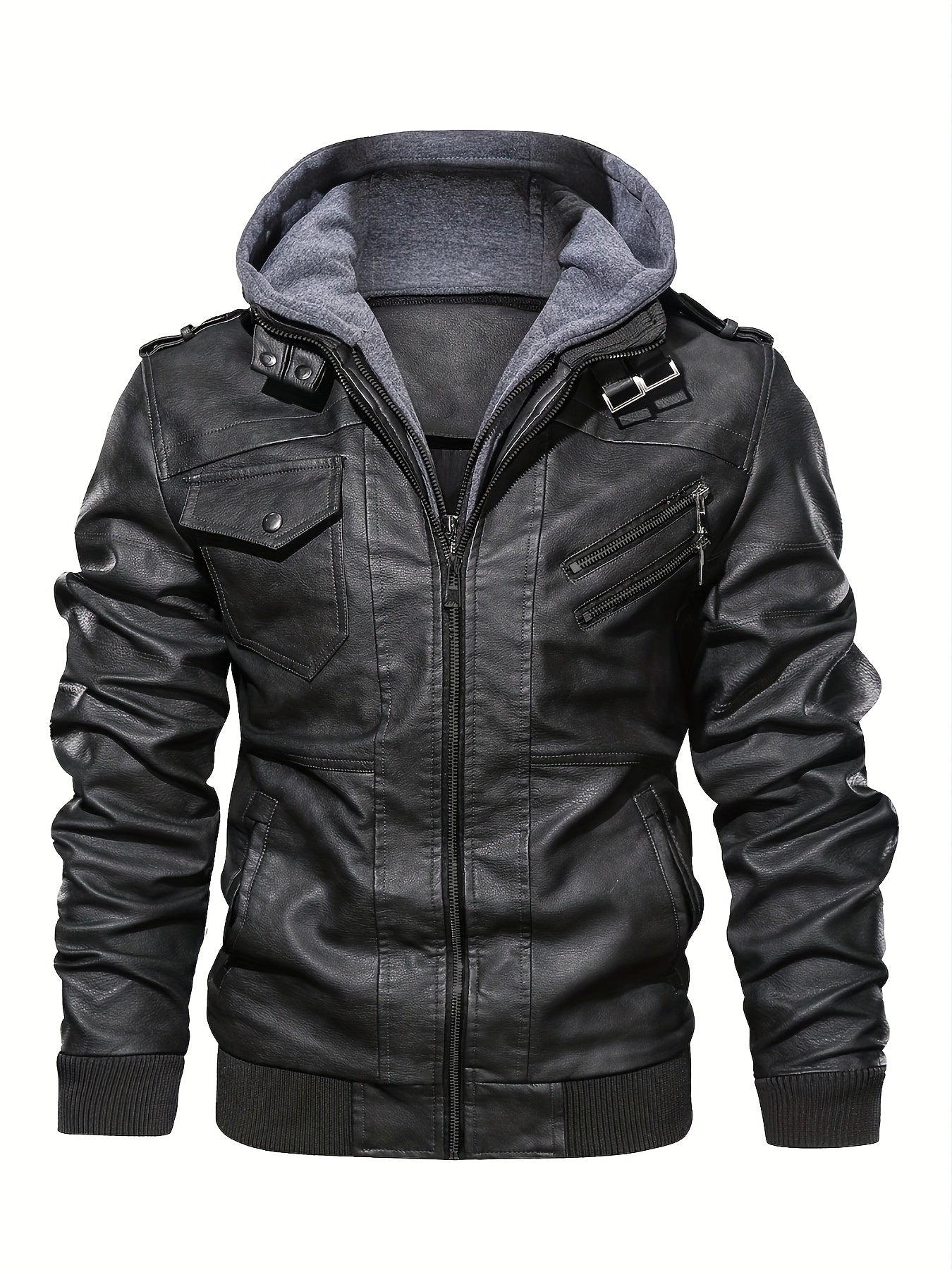 Men's Premium Hooded Jacket - Black, Regular Fit, Polyester Lining, Zip-Up, Multiple Pockets, Easy Care, Long Sleeve, Casual Style