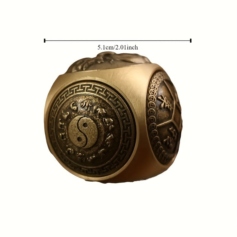 [Six-Sided Rotating Ball Charm] Elegant Brass Six-Sided Rotating Ball - Relax & Wealth Attraction, Handheld Feng Shui Lucky Charm with Yin Yang & Taihang Cypress Design, Ideal High-End Gift