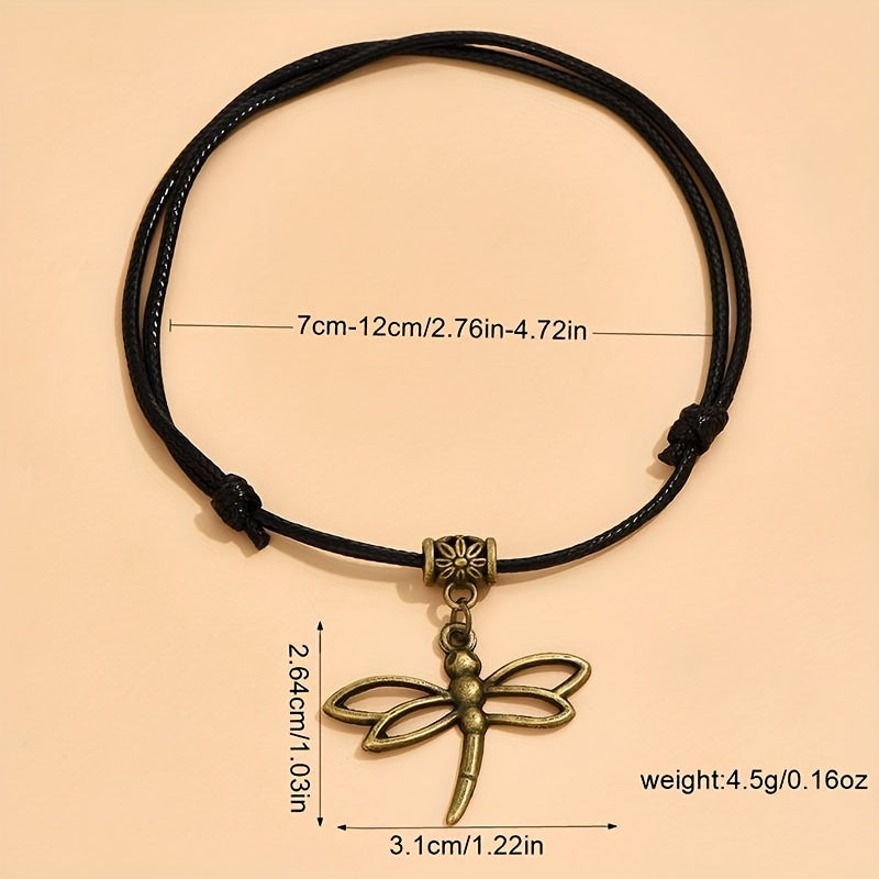 Dragonfly/ Butterfly/ Love Heart Pendant PU Leather Braided Anklet Vintage Western Ankle Bracelet Summer Travel Accessories