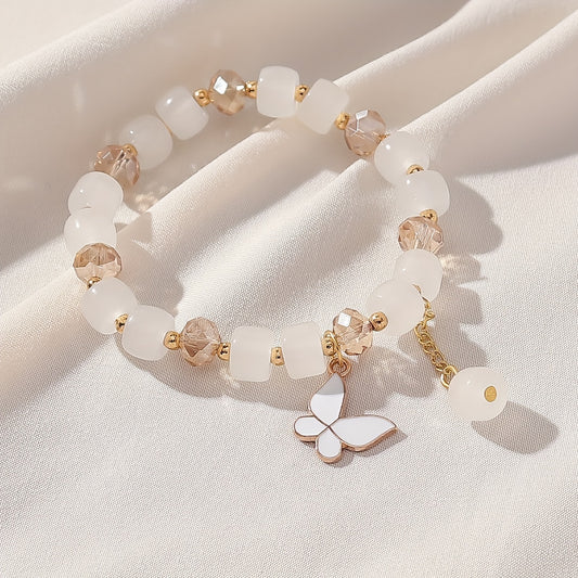 Stunning Butterfly Charm Stretch Bracelet - Adjustable, Beaded, Oil Painting Design, Animal-Inspired, Handcrafted Jewelry for Women - Random Order Beads, Unique Gift Idea