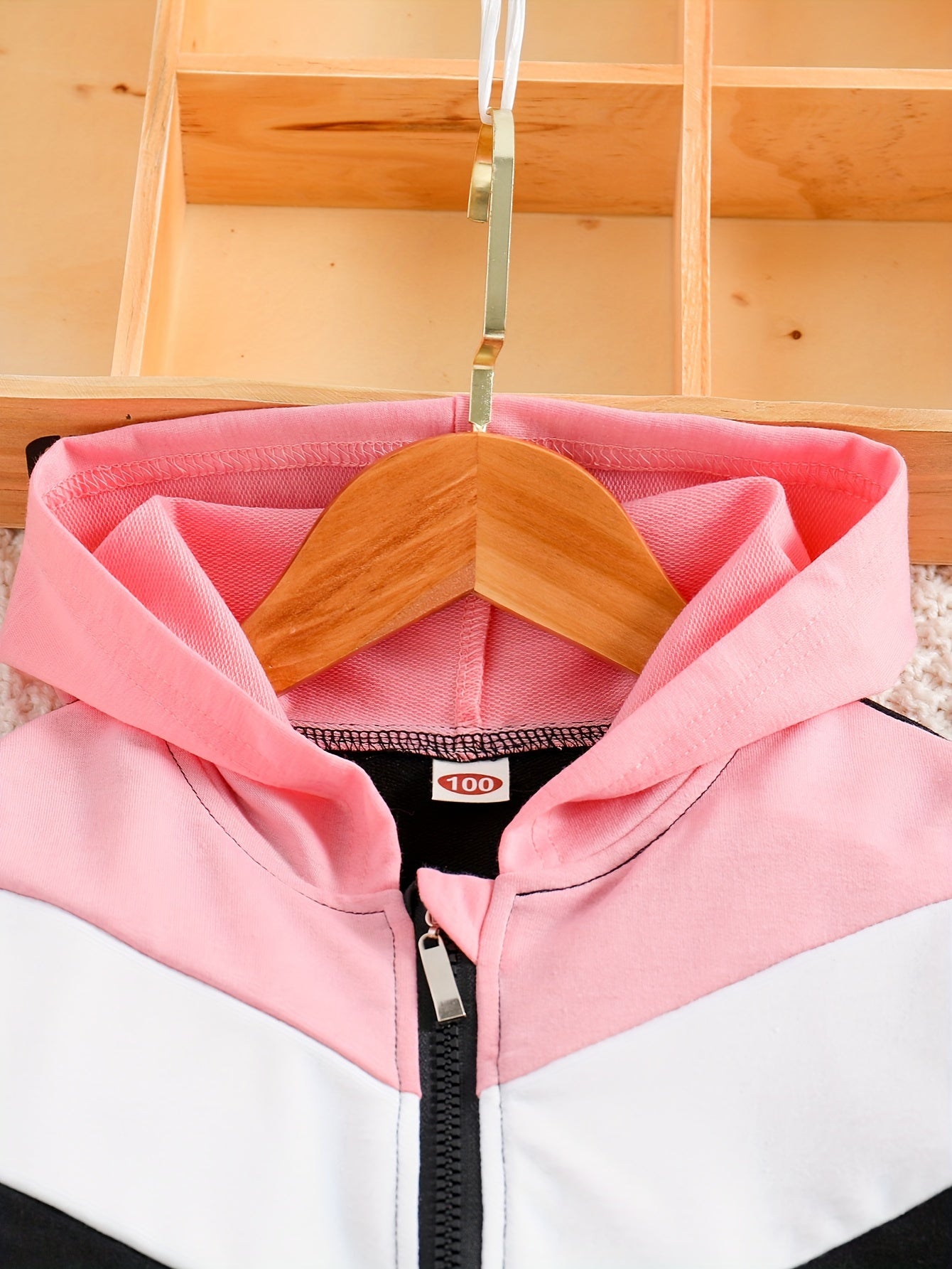 2pcs Girl's Zipper Hoodie Outfit, Color Clash Jacket & Pants Set, Sporty Style, Toddler Kid's Clothes For Spring Fall