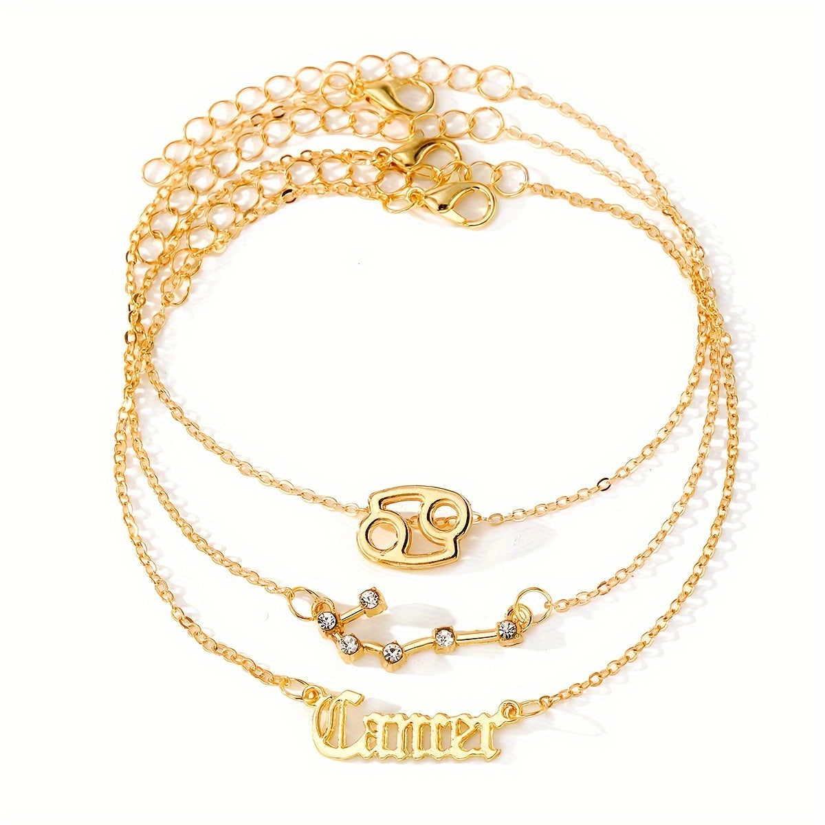 3 Pieces/ Set Golden Zodiac Anklets Set, Bohemian Elegant Ladies Multi-Piece Chain, Fashion Astrological Sign Charms For Women