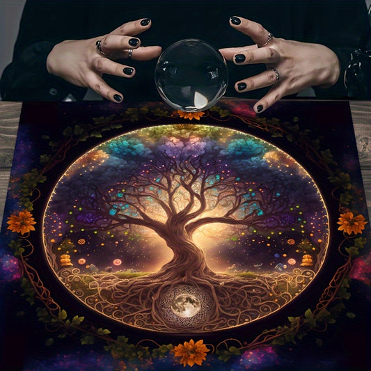 Tree Of Life Tarot Card Tablecloth - Polyester, Perfect For Witchcraft & Astrology Readings, Party Game Mat