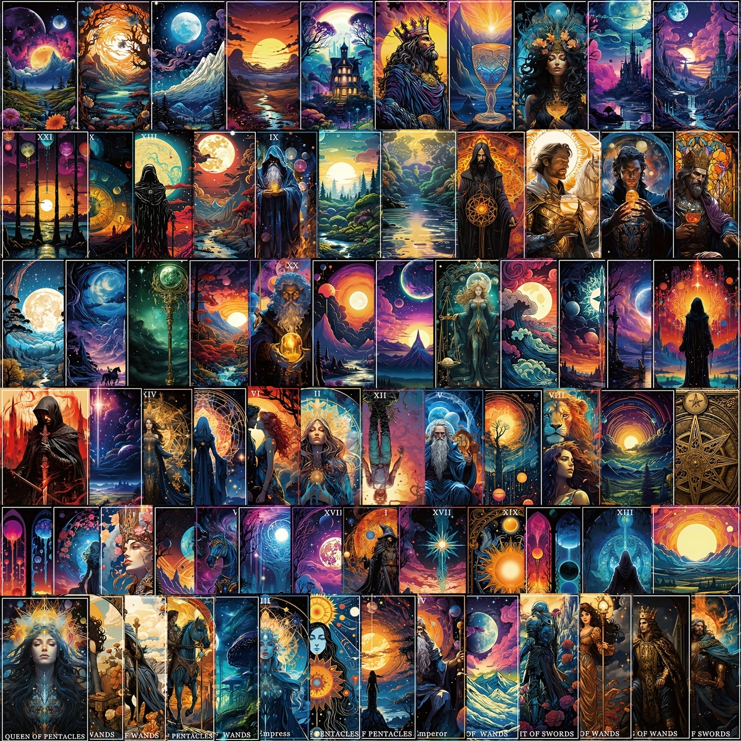 78pcs Fantasy Tarot Aesthetic Stickers, Graffiti Decoration Stickers, Waterproof Vinyl Stickers, For Water Bottle Car Cup Computer Guitar Bike Motorcycle Skateboard Helmet Luggage Diary, DIY Scrapbook Materials, Aesthetic Sti