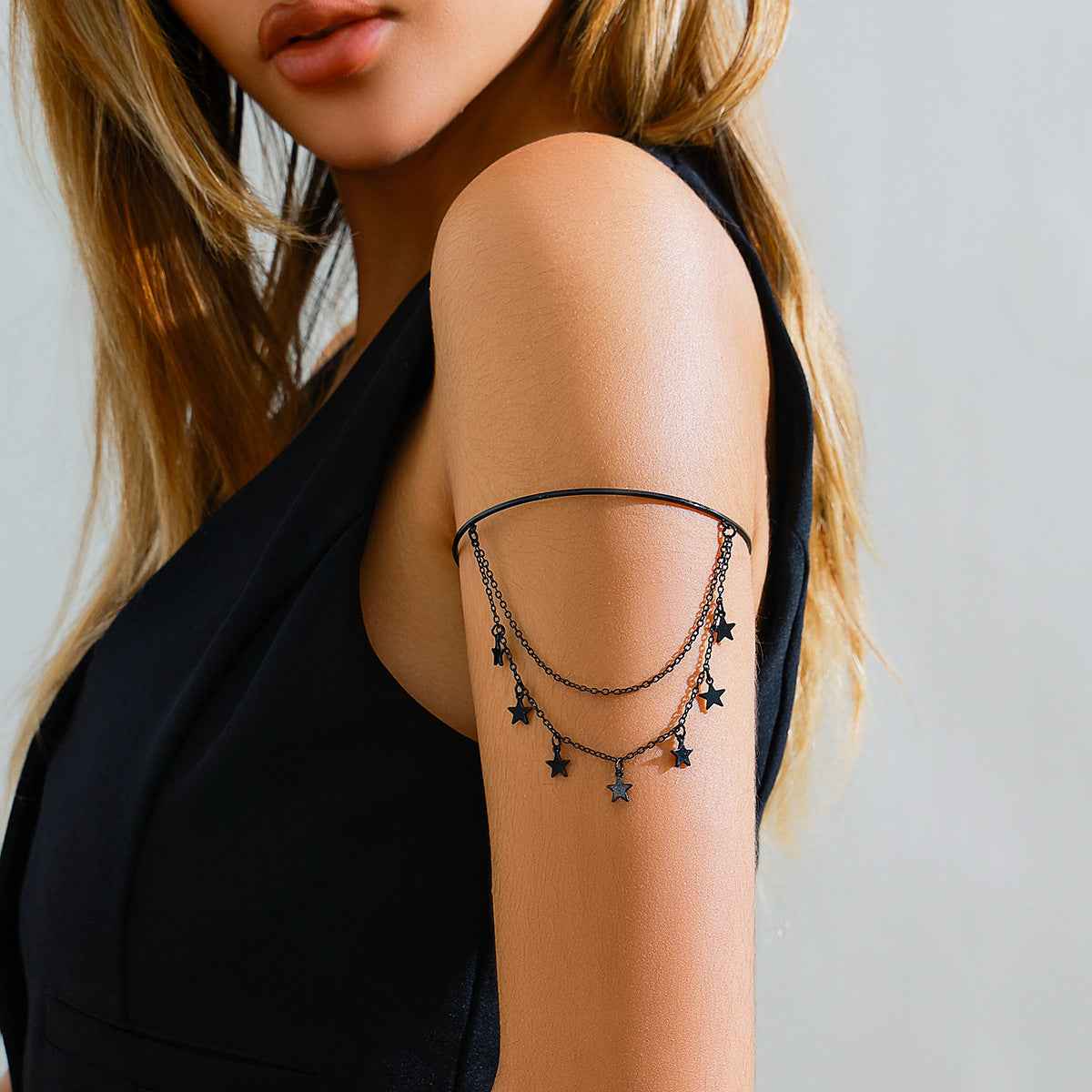 Sweet and Cool Gothic Cross Crystal Chain Multi layer Open Arm Bracelet Hand Ornament Leg Chain - Pedlar's Attic