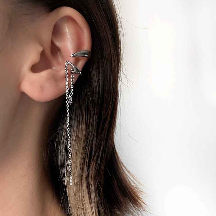 Super fairy asymmetric metal tassel ear bone clip female niche personality simple and versatile temperament no pierced earrings - Pedlar's Attic