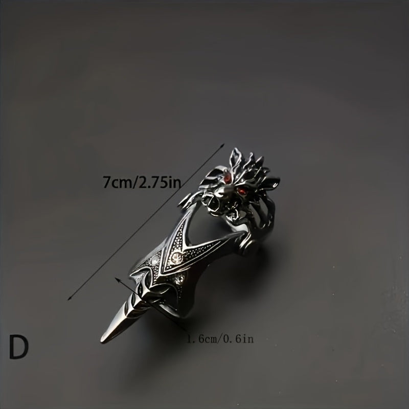4PCS Vintage Gothic Dragon Claw Rings Set, Unisex Punk Joint Knuckle Full Finger Rings, No Plating Copper Alloy, Fashion Street Nightclub Accessories for Adults