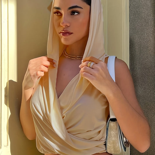 Chic Sleeveless Hooded Crop Top - Fashionable Solid Casual Wear - Perfect for Womens Everyday Style