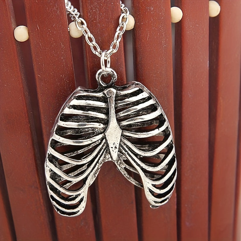 1pc Fashion Gothic Rib Cage Necklace, Gothic Punk Unique Retro Pendant Necklace Men's Jewelry, Stylish Charming Men's Necklace