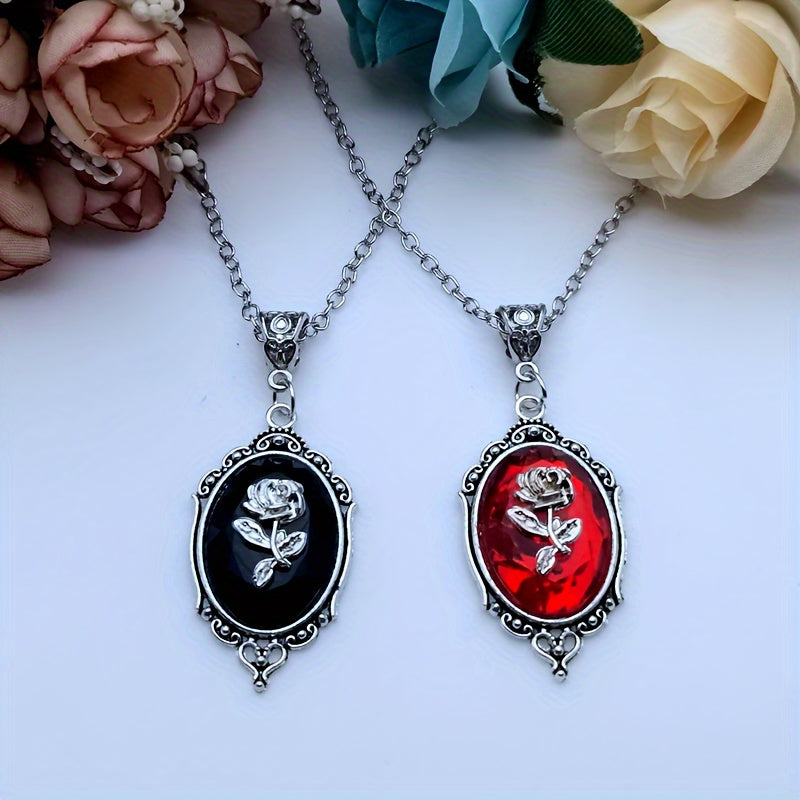 Gothic Style Rose Pattern Pendant Necklace, Wedding Banquet Party Jewelry Gifts For Men
