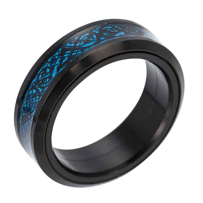 Titanium Steel Rotating Carbon Fiber Dragon Pattern Ring Domineering Men's Rotating Decompression Ring Jewelry - Pedlar's Attic