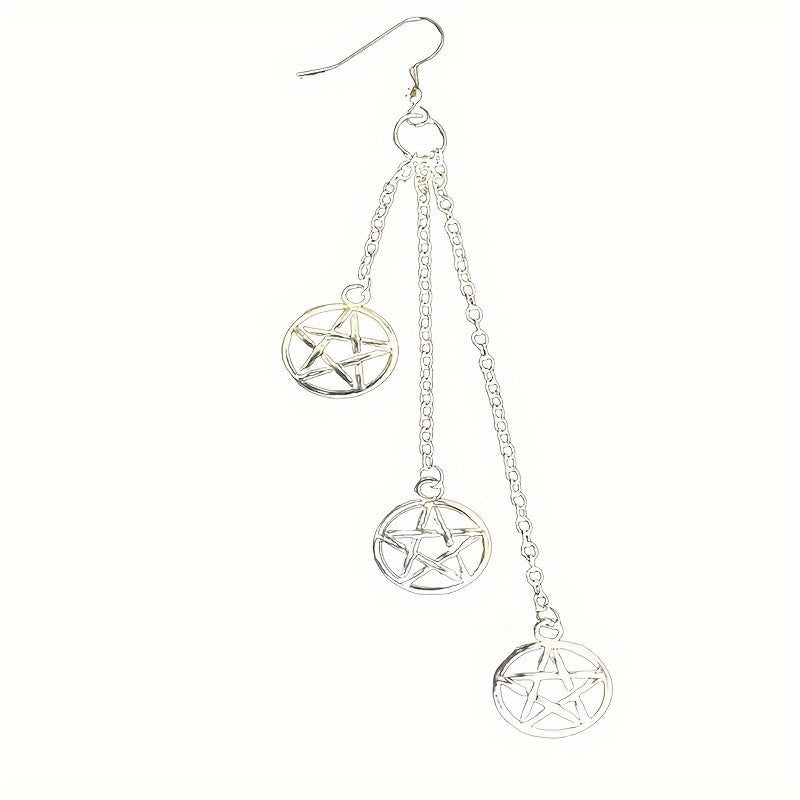 1pair Retro Gothic Pentagram Chain Dangle Earrings
