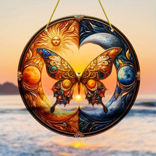 Sun and Moon Butterfly Suncatcher, 8"x8" Yin Yang Acrylic Sun Catcher, Fantasy Gift for Mom, Family, Lover, Friends, Room, Bedroom, Living Room Decor, Suitable for Outdoor Garden Patio