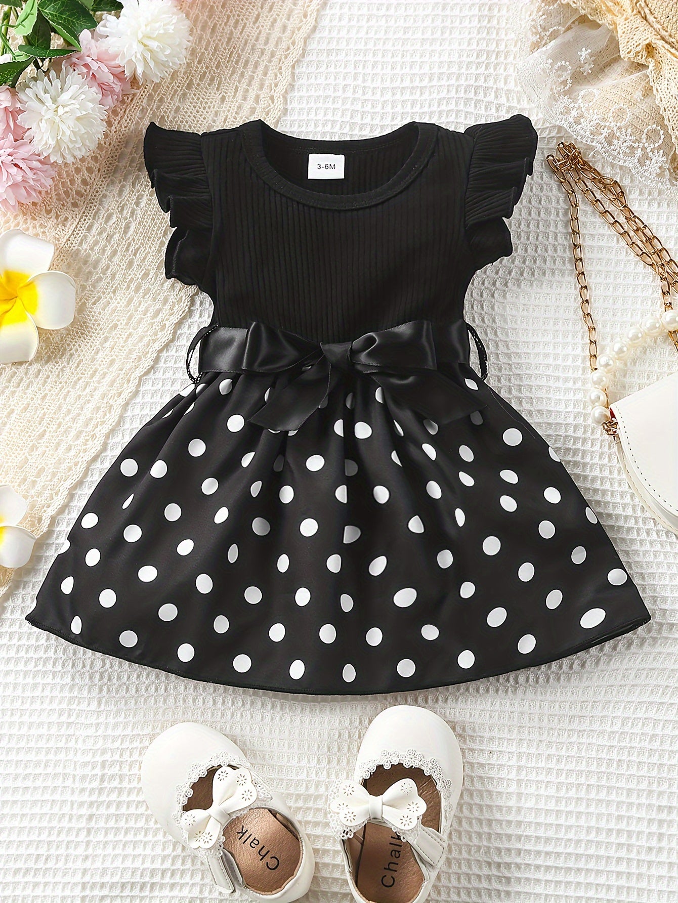 Baby Girls Cute Butterfly Graphic Print Ruffled Sleeve Belted Dress, Kids Summer Comfortable Clothes